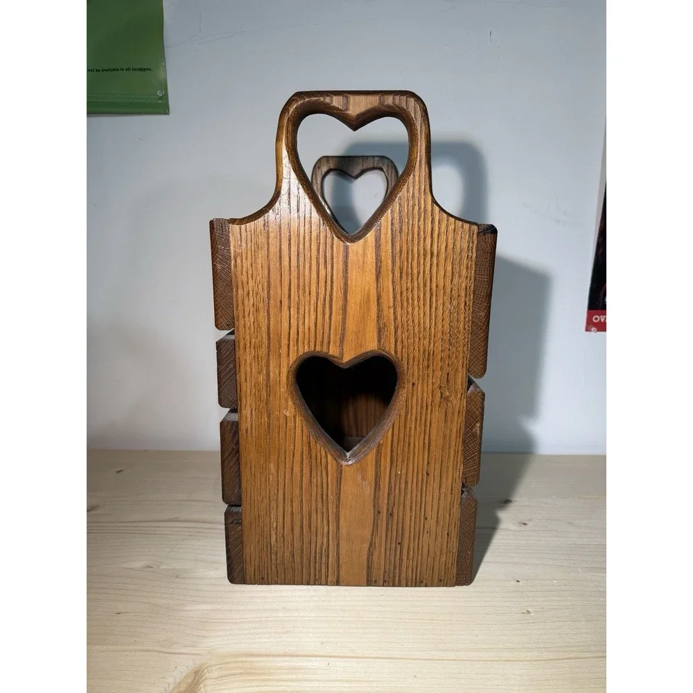 Vintage Wooden Farmhouse Heart Cutout Magazine Rack Basket Cottage Core - Picture 3 of 7